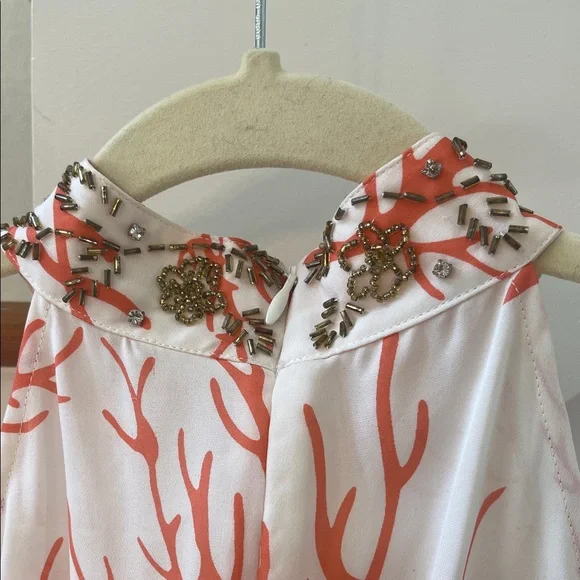 MICHAEL Michael Kors Silk Coral Print Halter Top with Embellished Waist, Size 10 - Picture 5 of 16